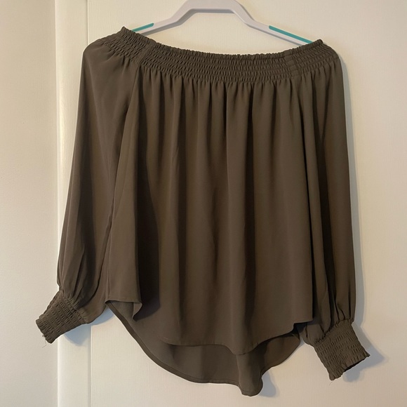 Express Tops - Express Off the Shoulder Cinched Top in Olive